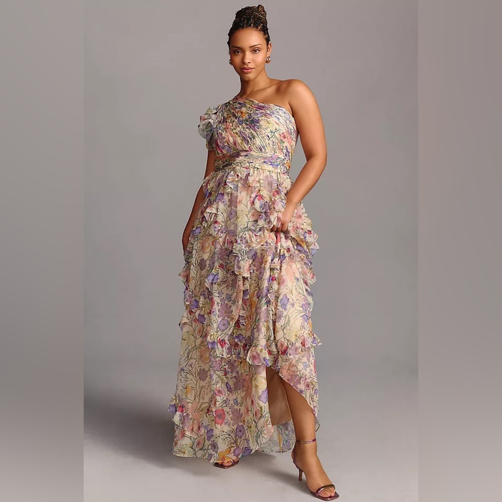 Mac Duggal Floral One-Shoulder Maxi Dress. Only worn once for a family wedding